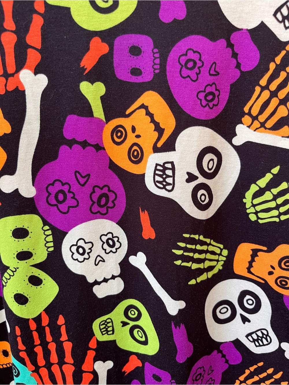 Black Halloween Skull & Bones Tee with Neon Accents | Dia de Los Muertos 💀 - Picture 2 of 5